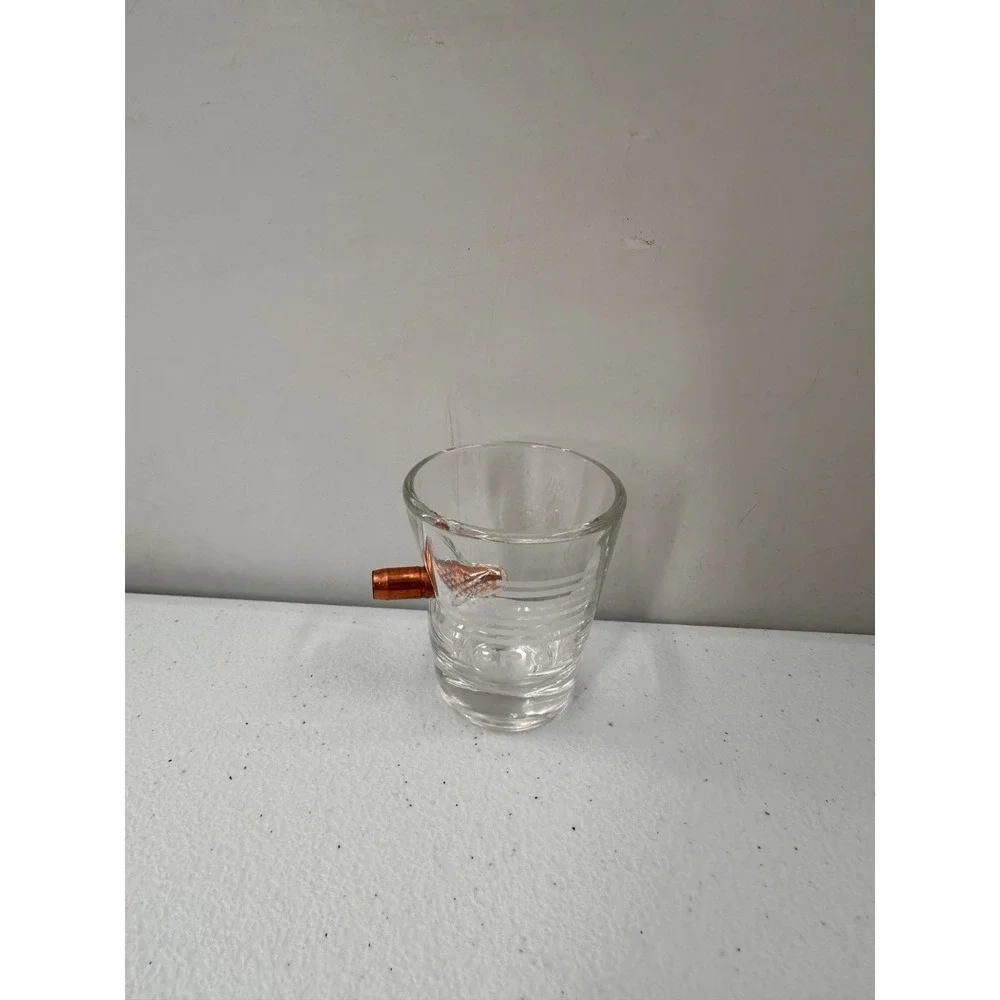 Handcrafted Shot Glass‎ Real Bullet Embedded USA Copper Trump American Freedom